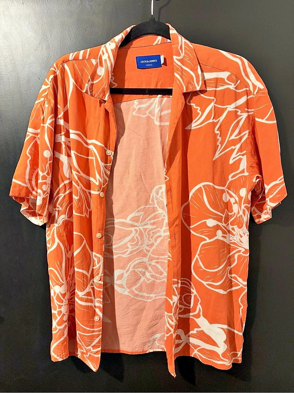 Jack & Jones Floral Short Sleeve Shirt in Orange & White US S